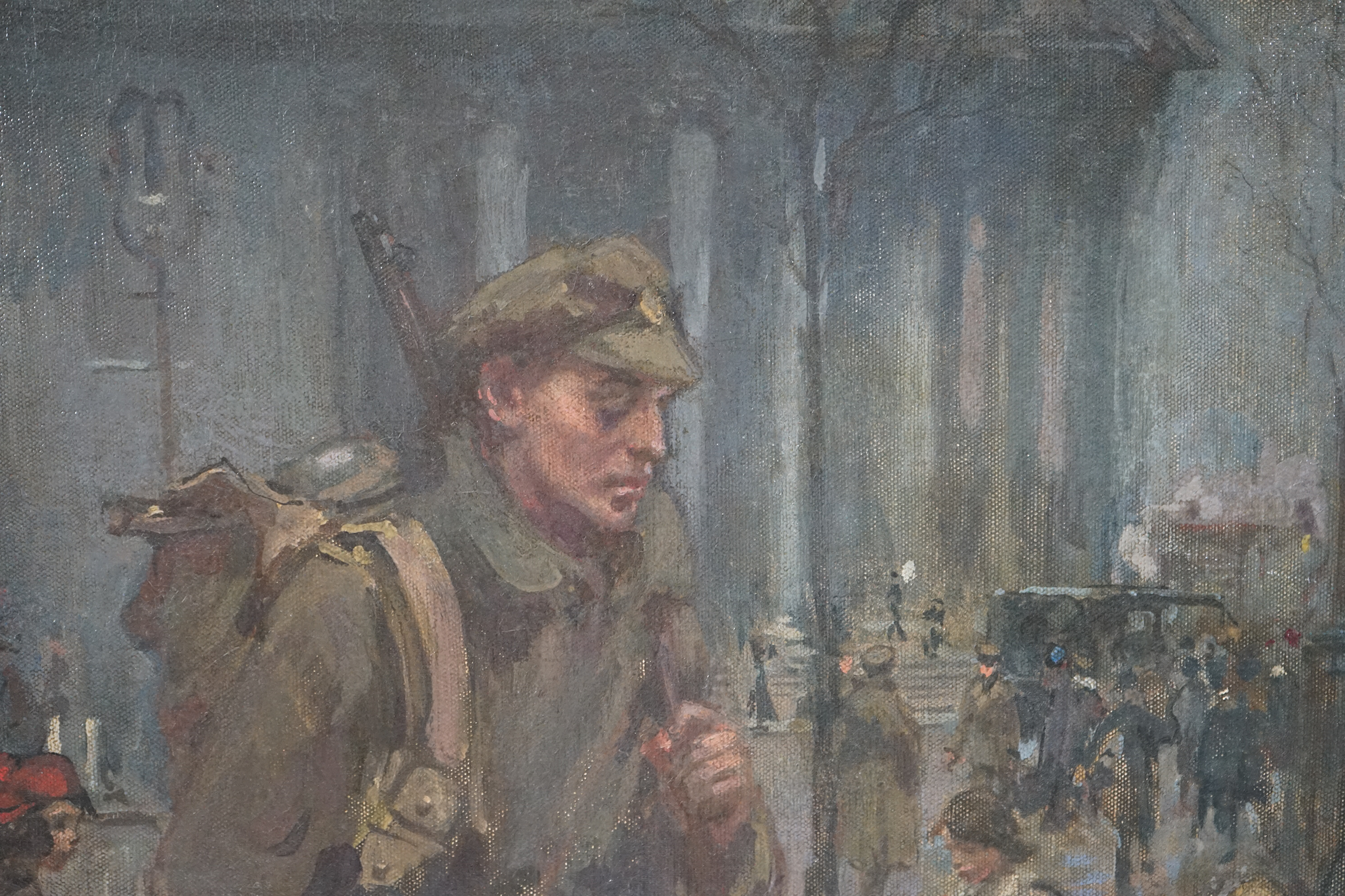 Kate Elizabeth Olver (British, 1881-1960), 'Return from the front, 1916', oil on canvas, 137 x 99cm